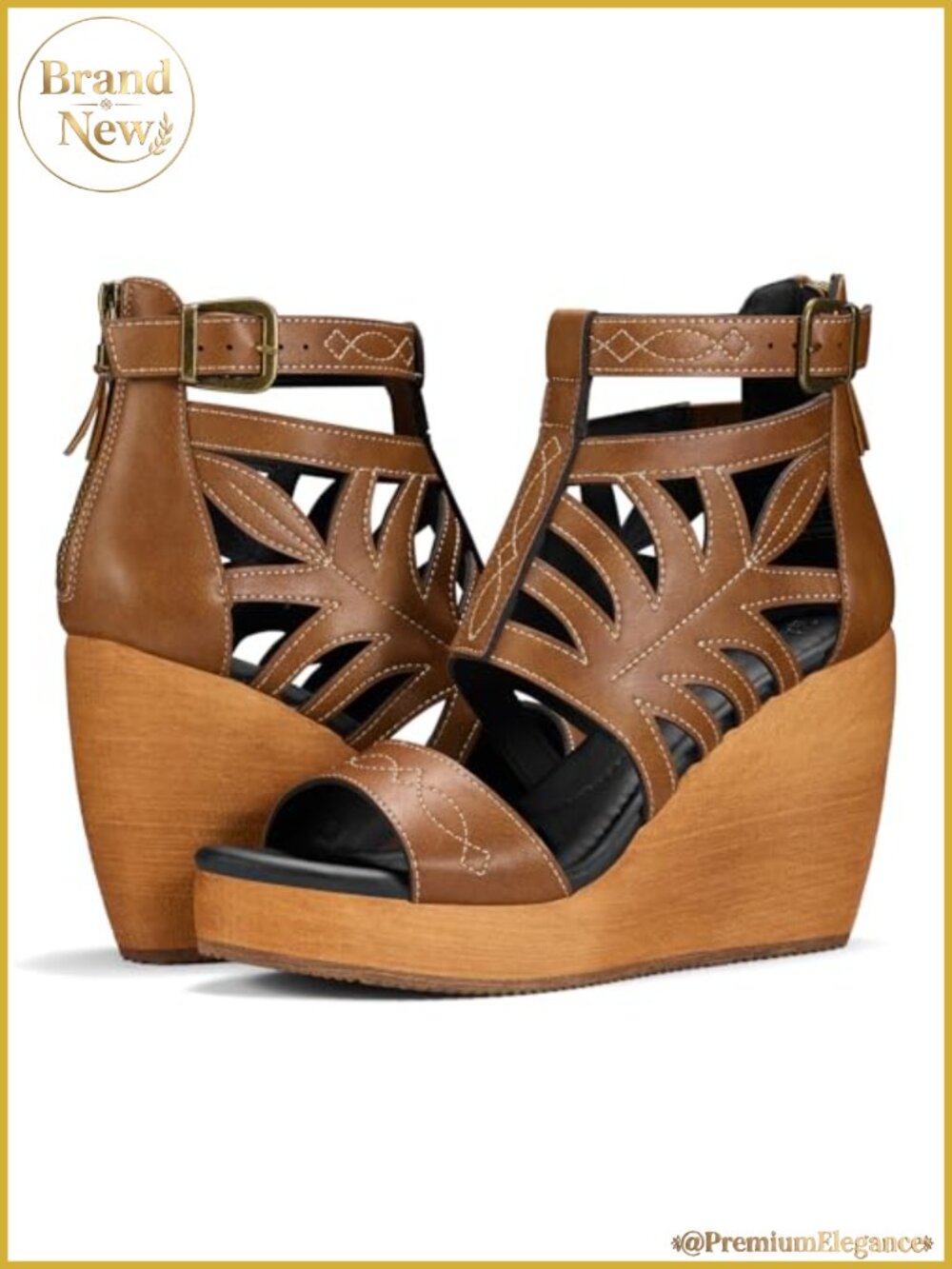 Western Embroidered Wedge Platform Sandals Comfort Zip Ankle Strap